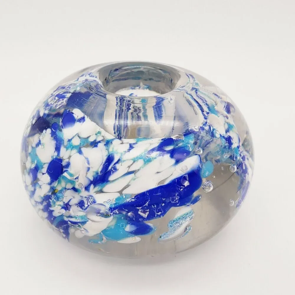The Millefiori Collection Candle Holder Light Catcher Glass Blue Hand Blown